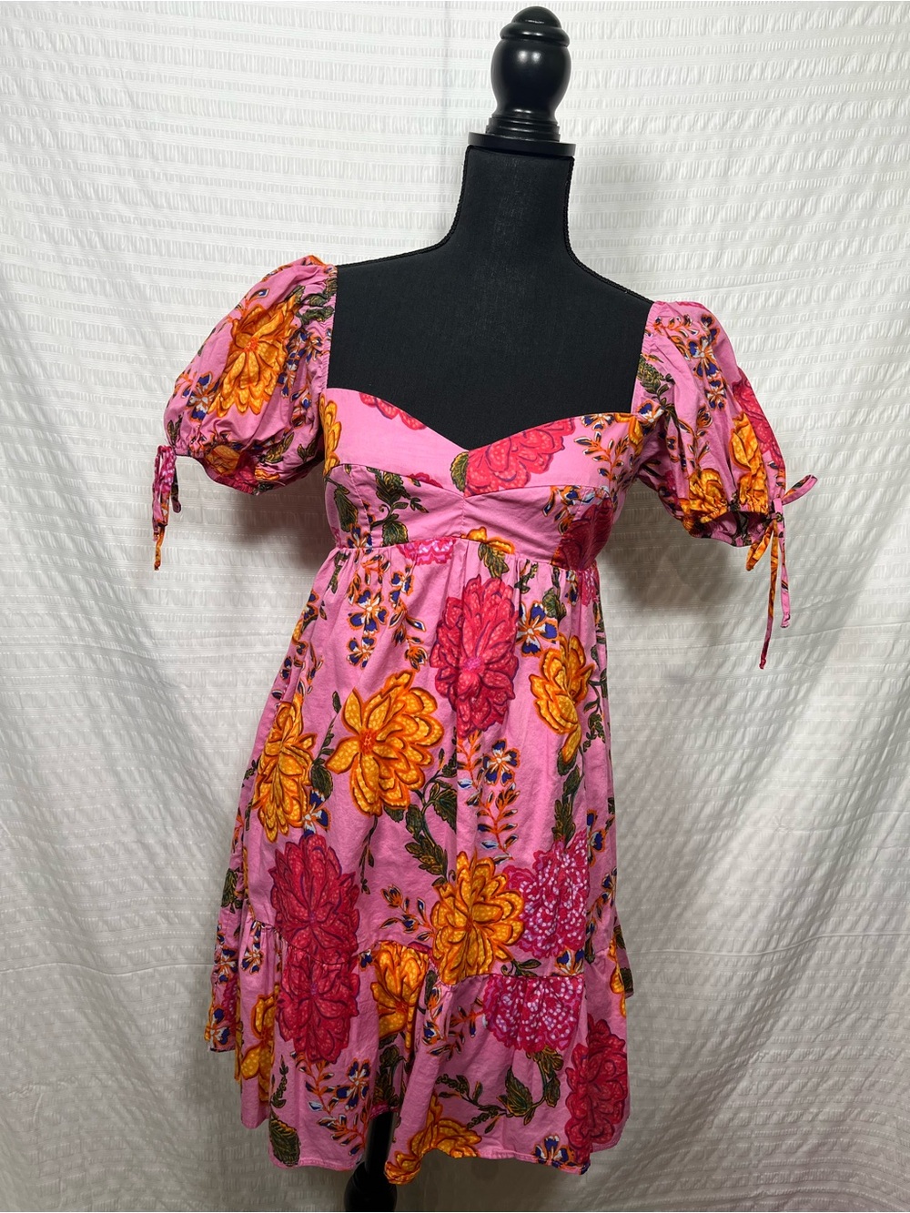 Olivaceous Women’s Pink Floral Mini Puff-Sleeve Dress Size Medium